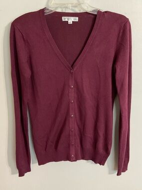 De Collection Plum V-Neck Button Front Long Sleeve Cardigan Medium